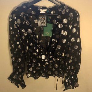 RIXO London Polka Dot Silk Wrap Around Blouse